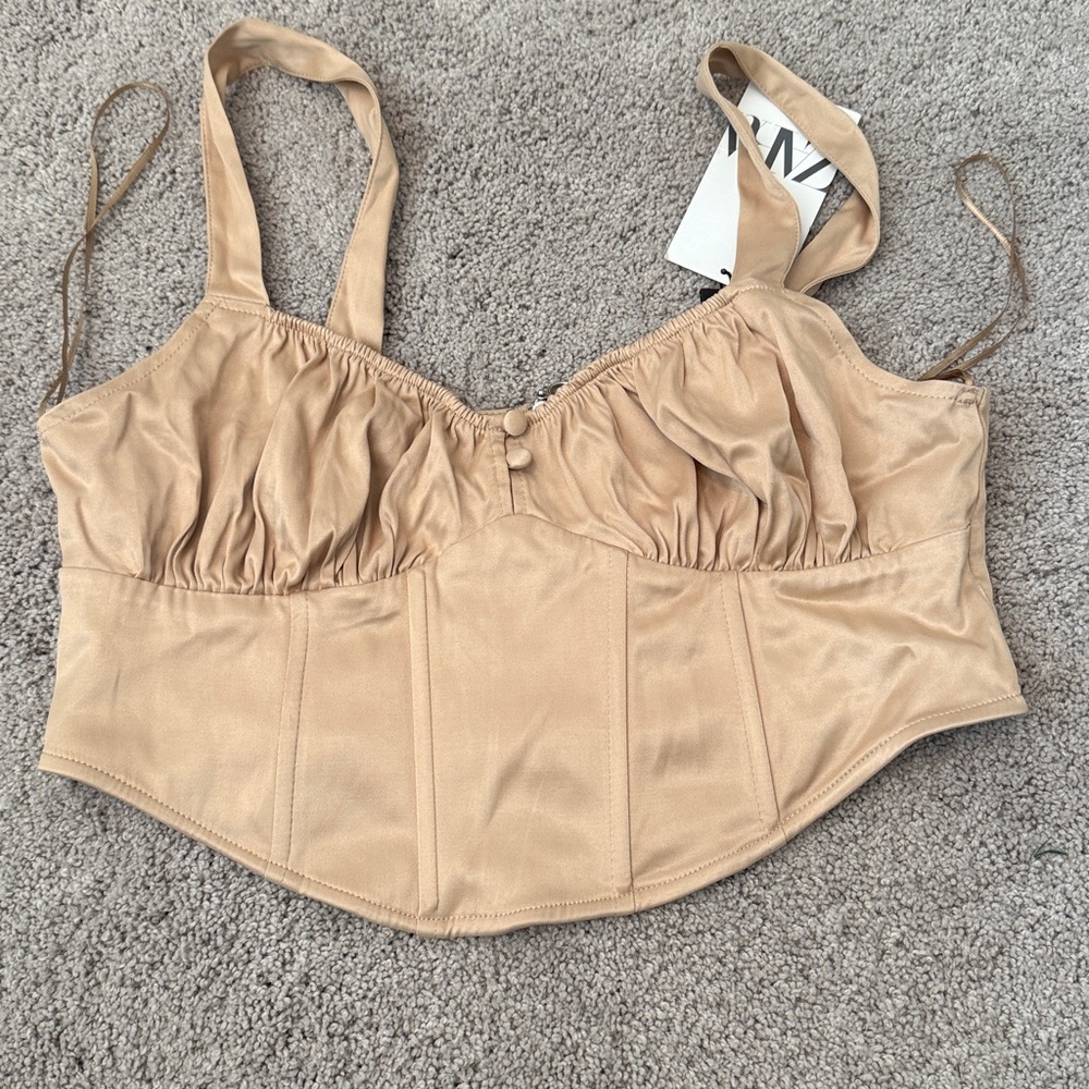 Zara Beige Zip-Up Corset